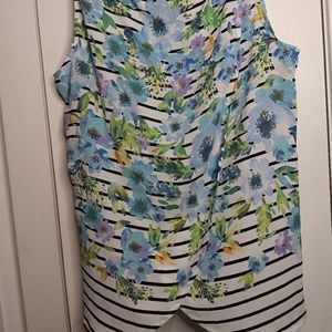Talbot's Size Small Blue Petite Split back Sleeveless Blouse Pale floral…